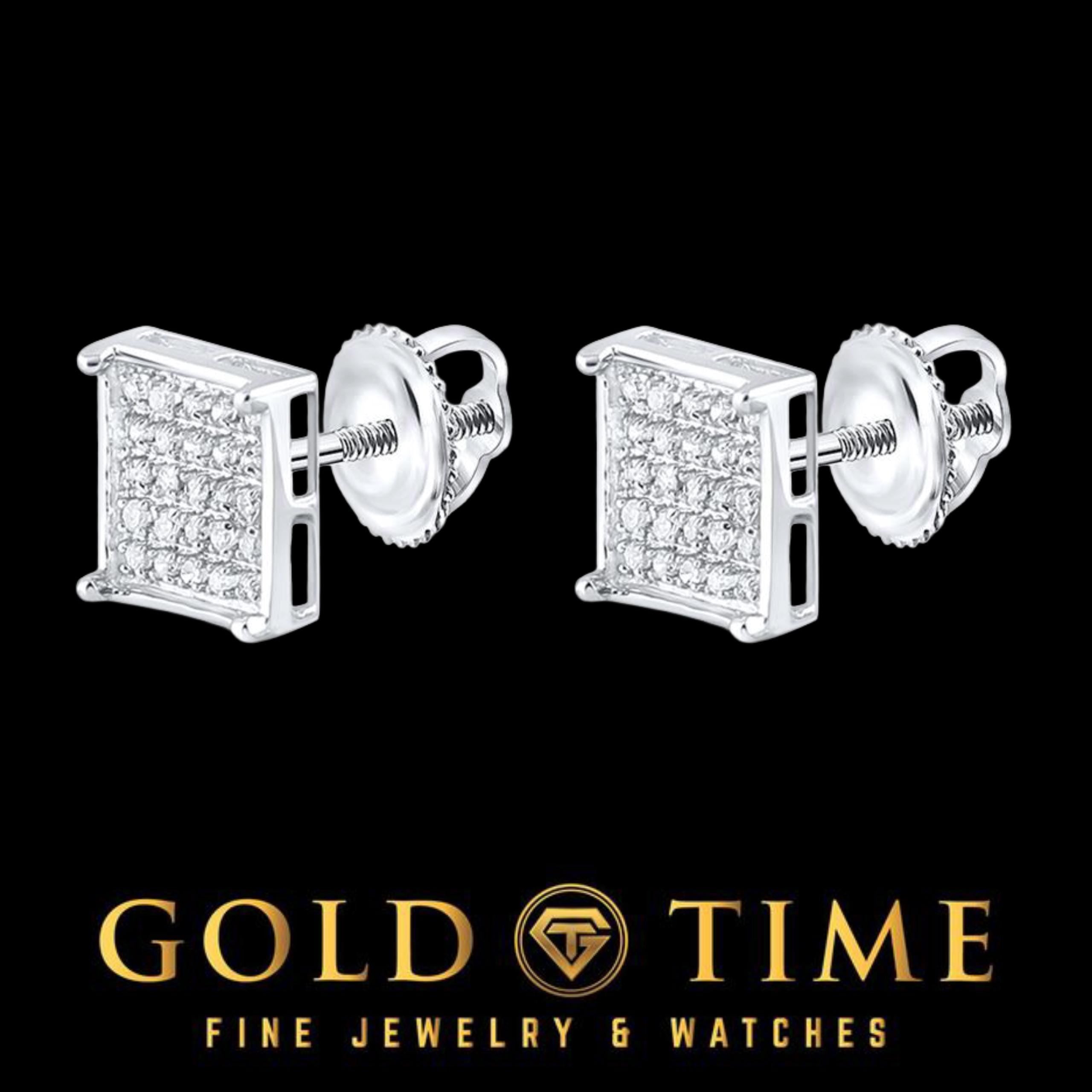 Gold Diamond Square Cluster Earrings | 10k 14k Yellow or White Gold Studs | Natural Diamond Screw Back Earrings | Fine Jewelry Gift