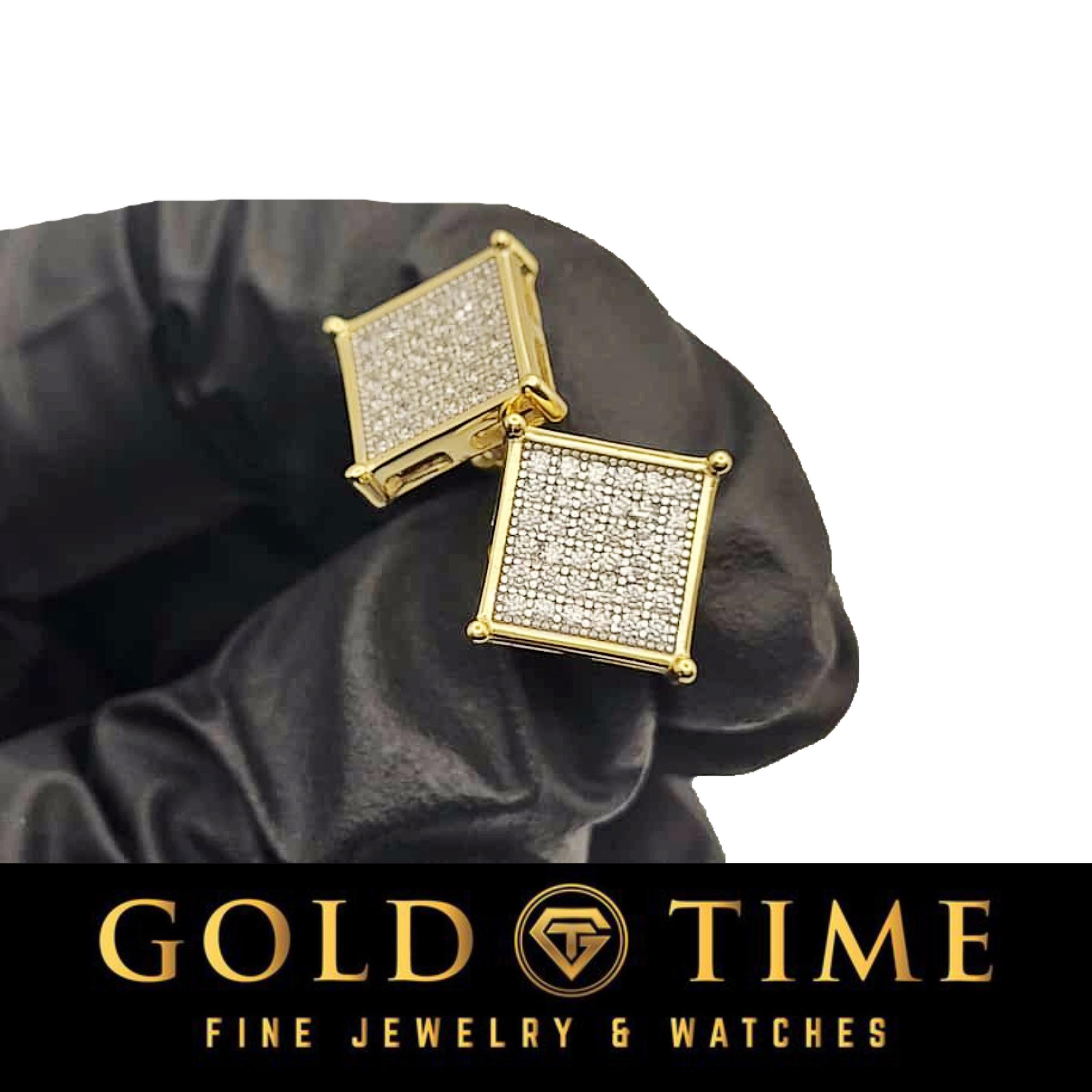 Gold Diamond Square Cluster Earrings | 10k 14k Yellow or White Gold Studs | Natural Diamond Screw Back Earrings | Fine Jewelry Gift