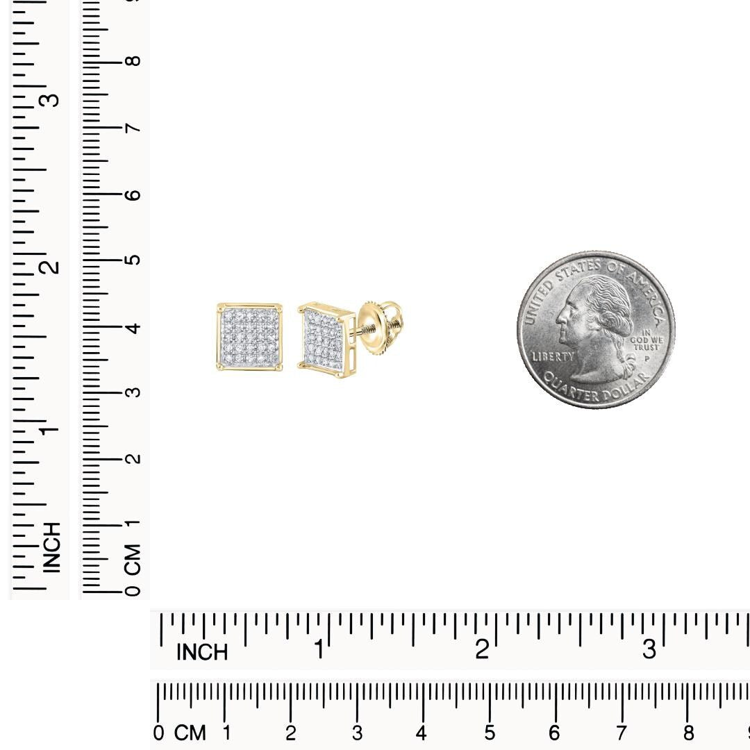 Gold Diamond Square Cluster Earrings | 10k 14k Yellow or White Gold Studs | Natural Diamond Screw Back Earrings | Fine Jewelry Gift