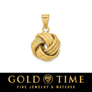 14k yellow gold love knot pendant and matching stud earrings