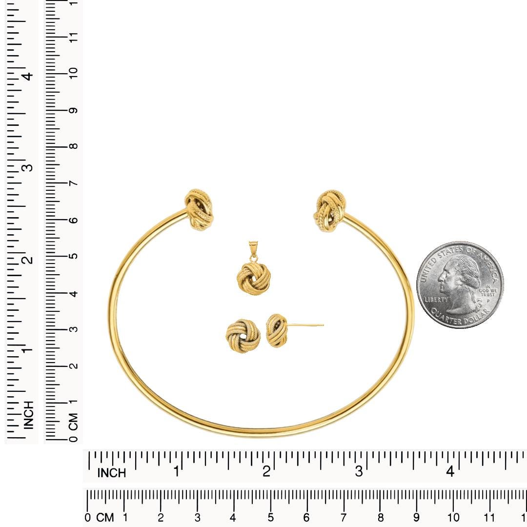 14k Gold Love Knot Jewelry Set | Yellow Gold Textured Knot Earrings Bracelet Pendant | Classic Love Knot Gift for Her | Fine Gold Jewelry