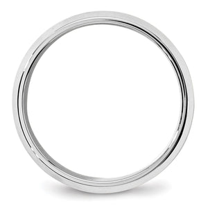 White gold wedding band shown face on to display the comfort fit interior
