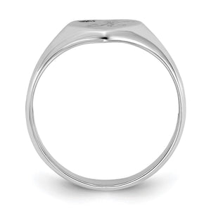 Top down view of the white gold heart signet ring showing the tapered band