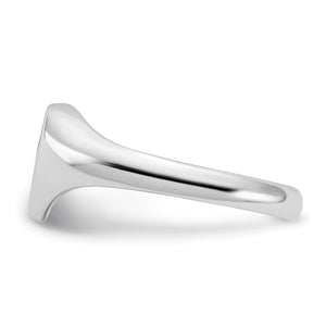 Side profile of the white gold heart signet ring showing the low tapered shank