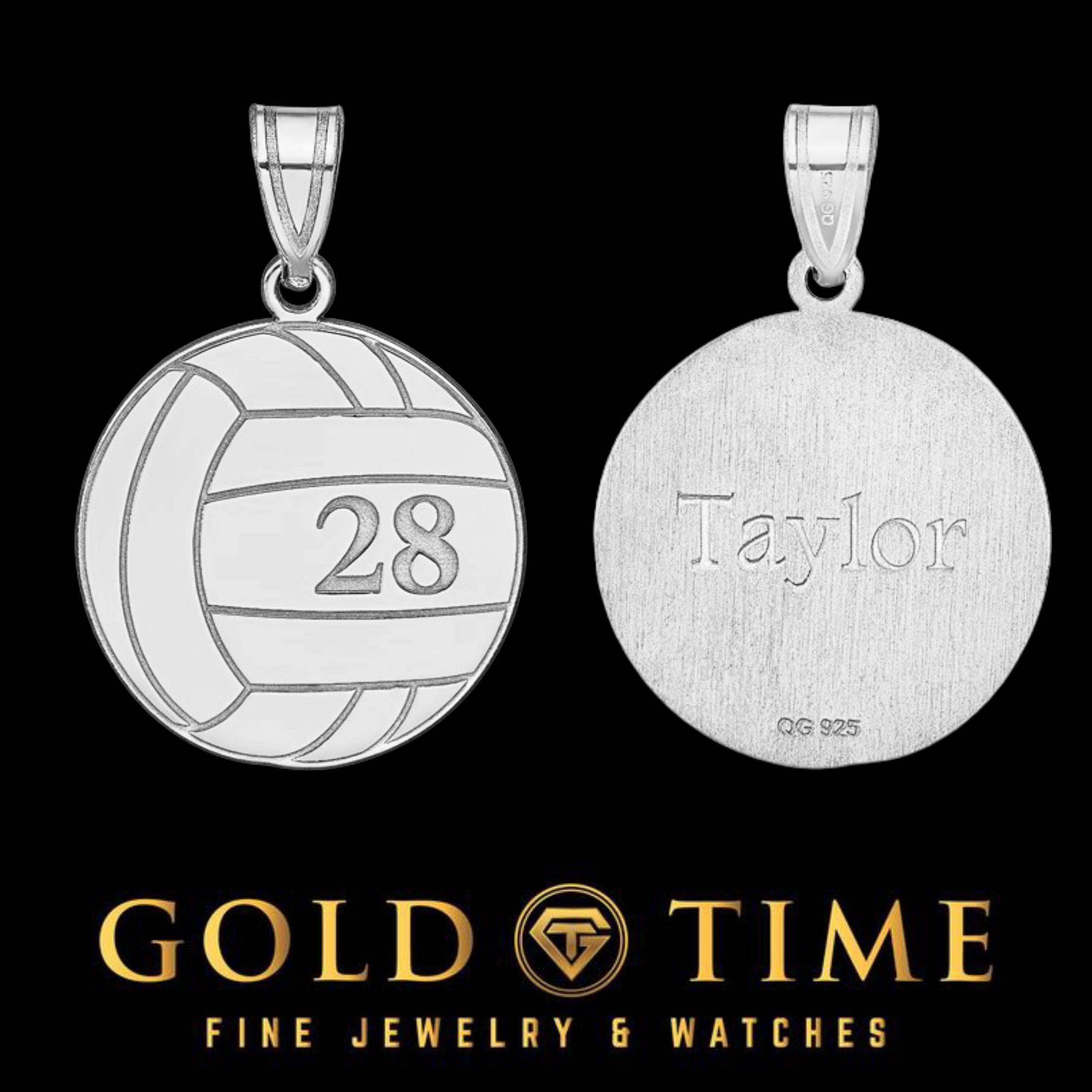 Personalized Volleyball Pendant with Number and Name - Gold or Silver Sports Necklace