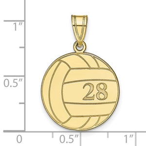 Yellow gold volleyball pendant on a size chart