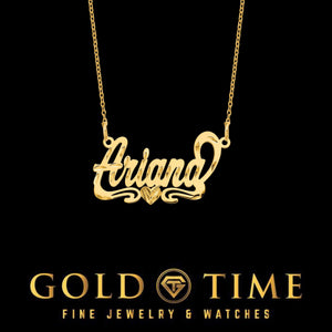 Custom diamond-cut heart nameplate necklace in 14K yellow gold
