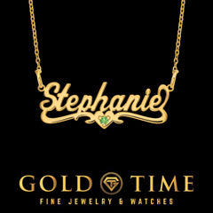 Custom Cursive Name Necklace: Heart & Birthstone, 14K Gold or Sterling Silver