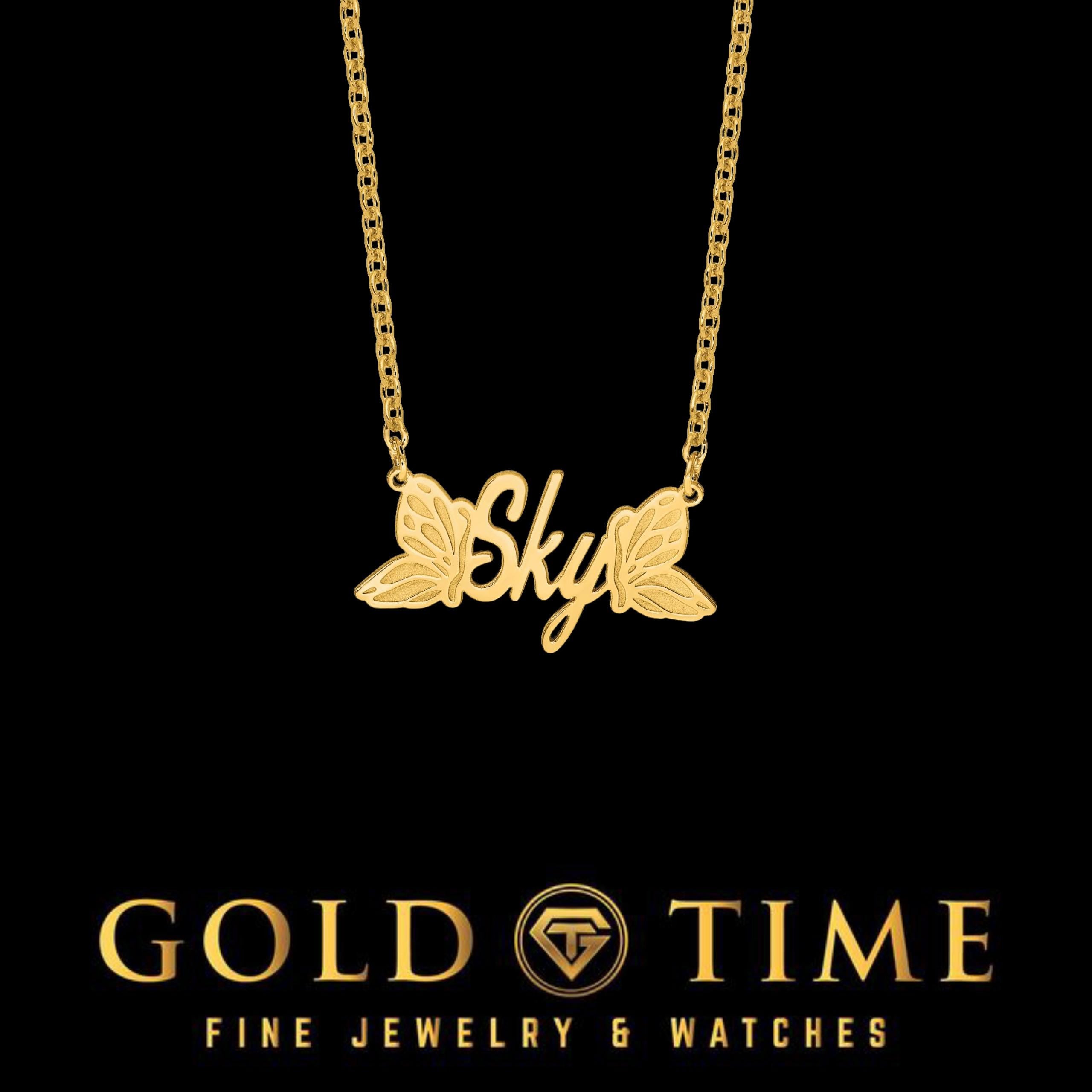 Butterfly Name Necklace: Solid Gold or Sterling Silver, Personalized Jewelry