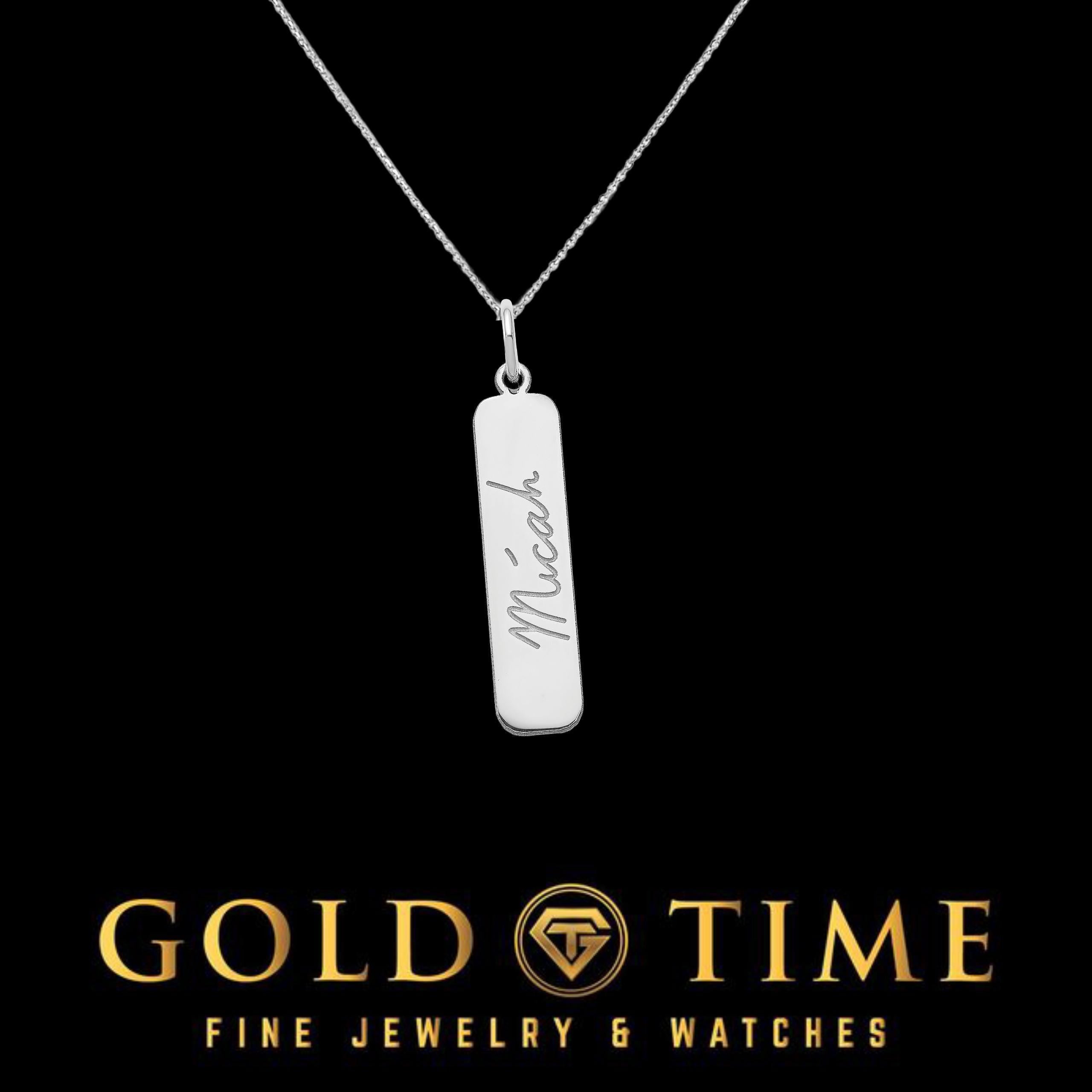 Custom Handwriting Bar Pendant Necklace: Engraved Signature Charm, Sterling Silver or Gold
