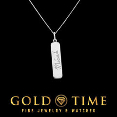 Custom Handwriting Bar Pendant Necklace: Engraved Signature Charm, Sterling Silver or Gold