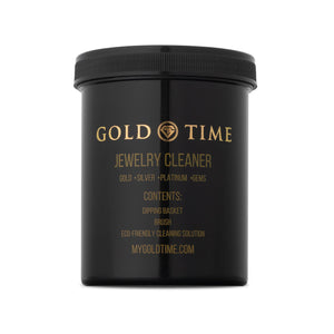 Jar of Gold Time liquid jewelry cleaner for gold, silver, platinum, and gems