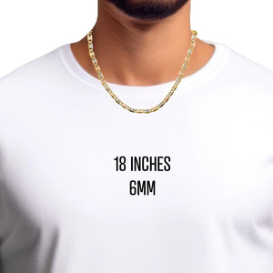 Man wearing an 18 inch 6mm 14k gold Valentino chain over a white t shirt