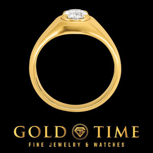 Front profile of the yellow gold men's lab diamond solitaire ring showing the full round band
