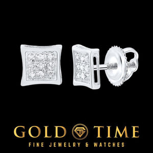 10K white gold 5mm diamond kite square stud earrings with pave diamonds and screw back