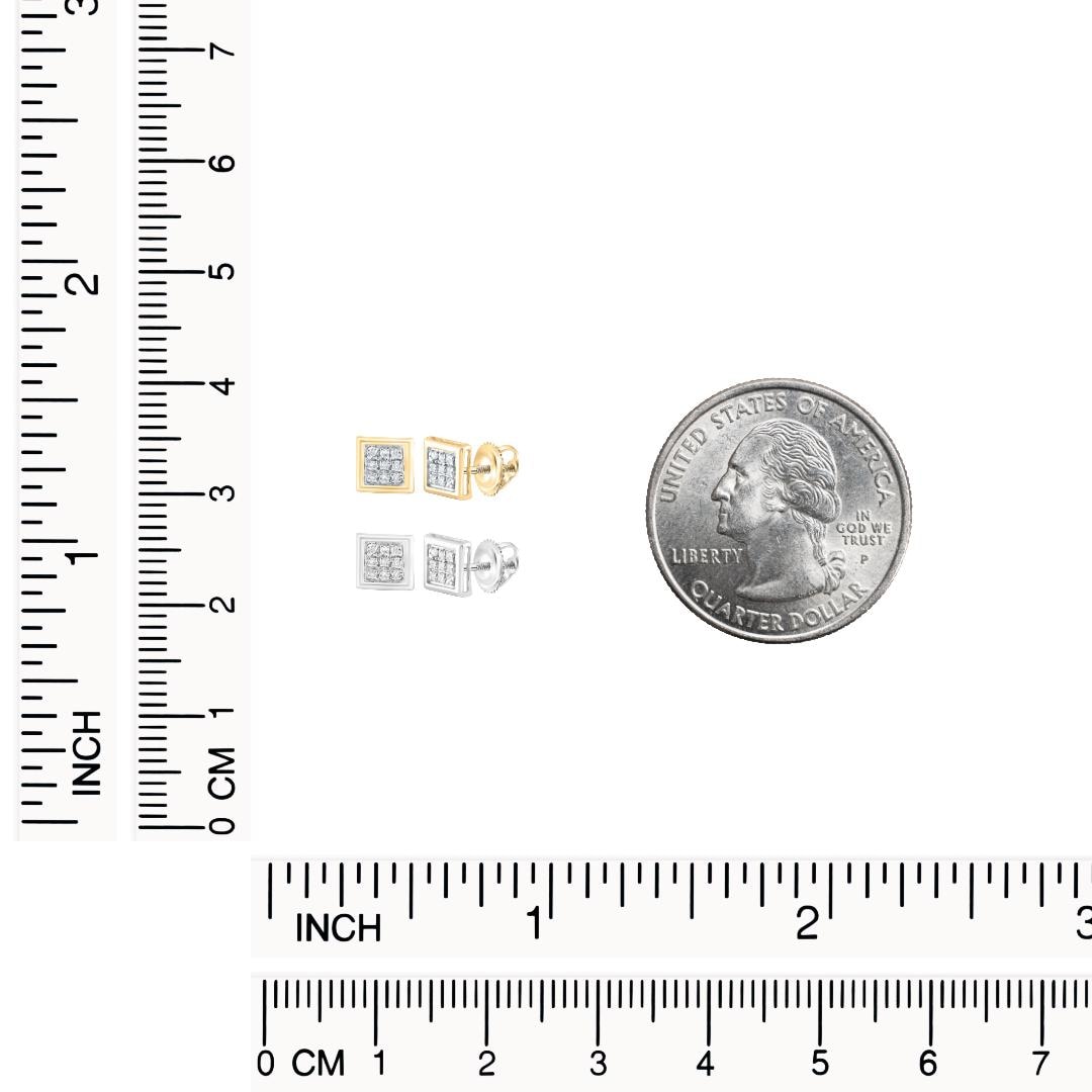 10K Gold and Diamond Square Screw Back Earrings - 1/20 CT, 5mm