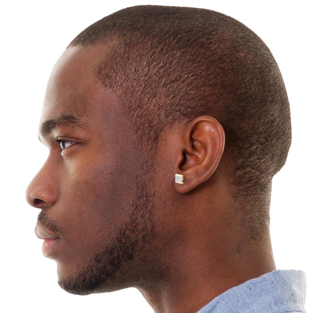 10K Gold and Diamond Square Screw Back Earrings - 1/20 CT, 5mm