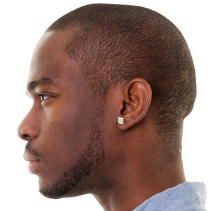 Man wearing a square pave diamond stud earring
