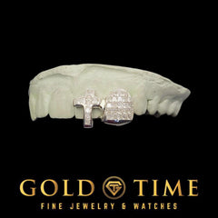 Custom Double Cap Grillz with Invisible-Set Moissanite Cross