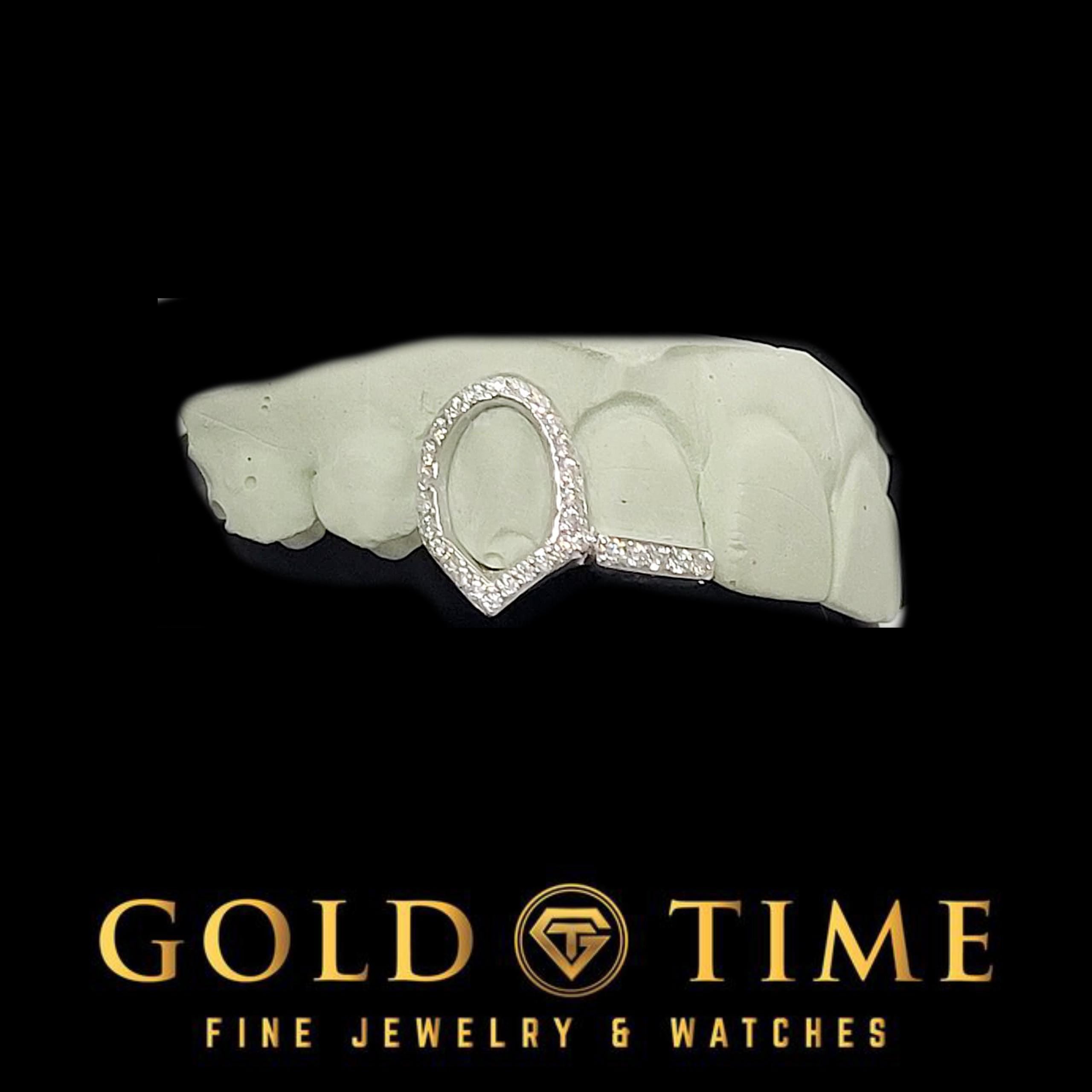 Custom Double Cap Grillz with Moissanite Open Face Fang & Tip