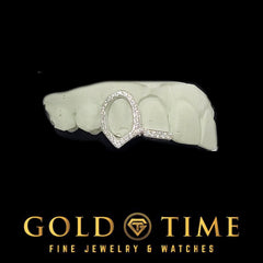 Custom Double Cap Grillz with Moissanite Open Face Fang & Tip
