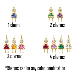 Chart showing 1, 2, 3 and 4 gold girl charms in mixed birthstone colors