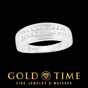 White gold men's band with two straight channel-set rows of diamonds