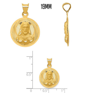 19mm Sacred Heart Jesus medal shown front and side with a ruler