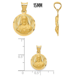 15mm Sacred Heart Jesus medal shown front and side with a ruler