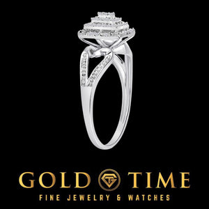 Side profile of the white gold diamond cluster ring