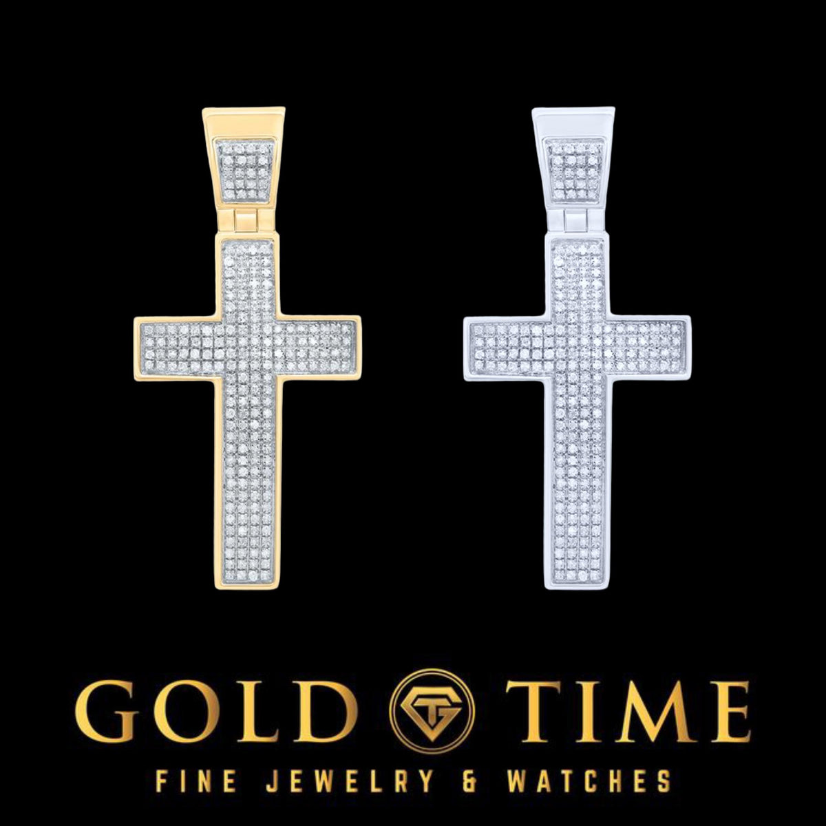 10k Gold Diamond Cross Pendant, Natural Diamond Pave Cross Charm, Mens Gold Cross Necklace, Religious Gift, Yellow or White Gold