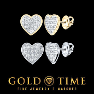 Petite diamond heart stud earrings in yellow gold and white gold with screw backs