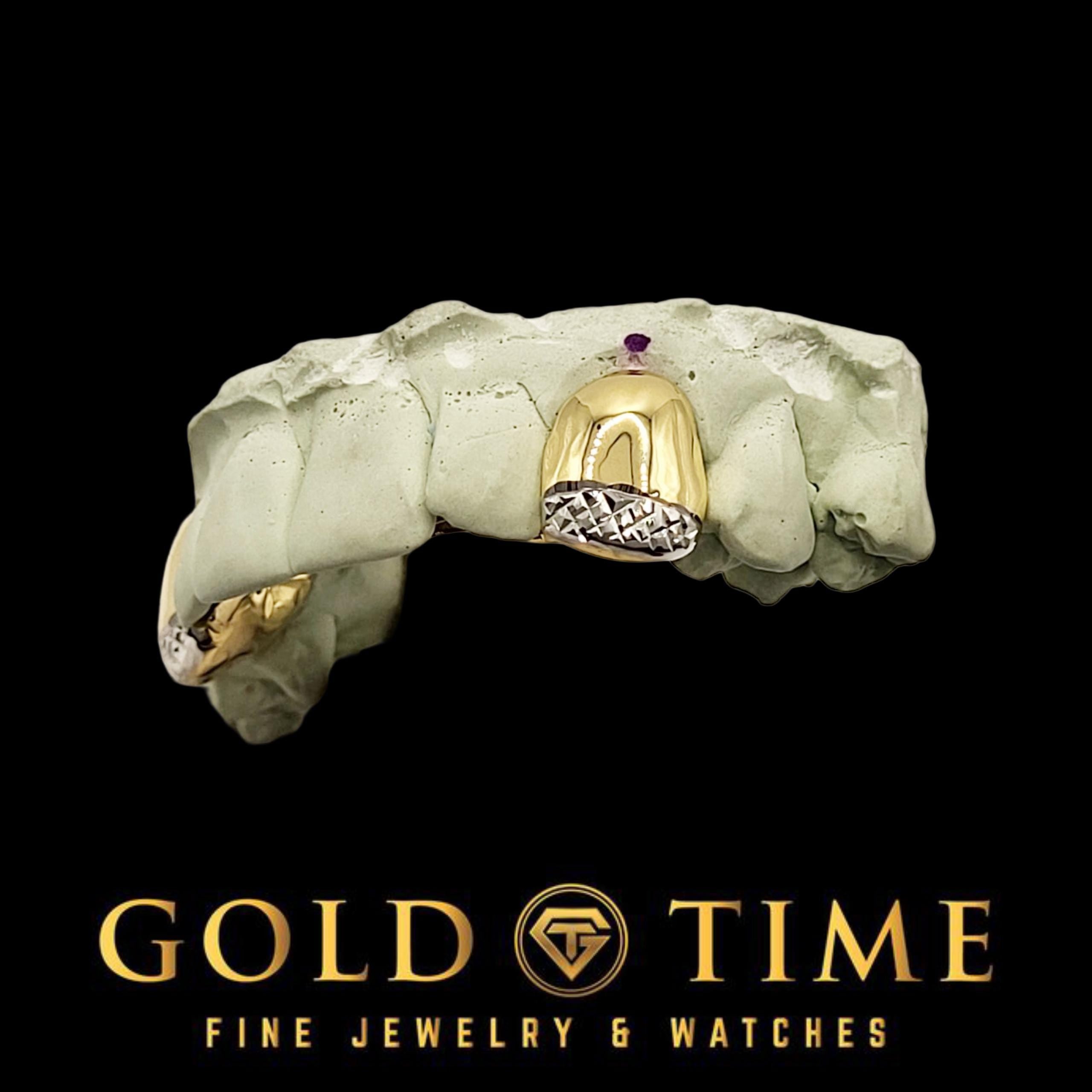 Custom 2-Piece Solid with Trillion Tip Canines  Two Tone Silver or Gold