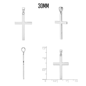 30mm white gold Latin cross pendant with side view and ruler