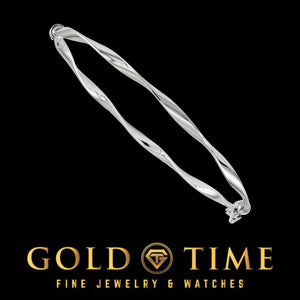 White gold twisted hinged bangle on black