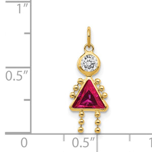 Gold girl charm with a pink birthstone dress on a size chart
