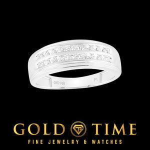 White gold two row diamond band from the front