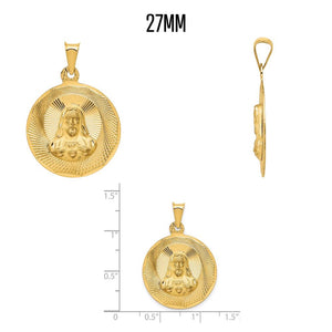 27mm Sacred Heart Jesus medal shown front and side with a ruler