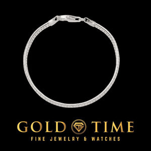 Sterling silver omega bracelet laid in a circle