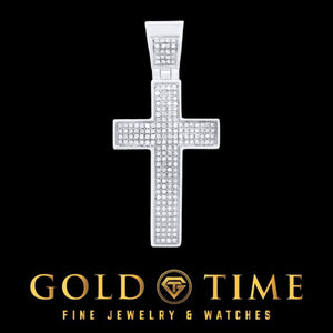 10K white gold pave diamond cross pendant
