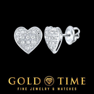 White gold diamond heart stud earrings with a grid of pave diamonds