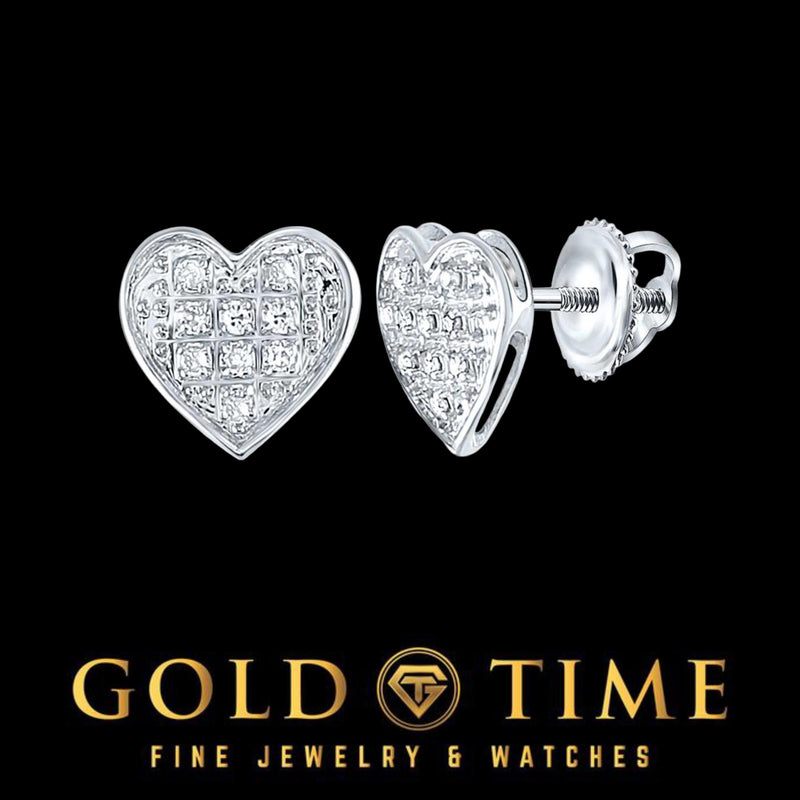 White gold diamond heart stud earrings with a grid of pave diamonds