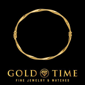Yellow gold twisted bangle seen from above, showing the hinge