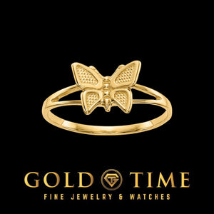 Children's yellow gold butterfly ring with textured wings