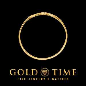 Yellow gold flower ring seen as a full circle from the band side