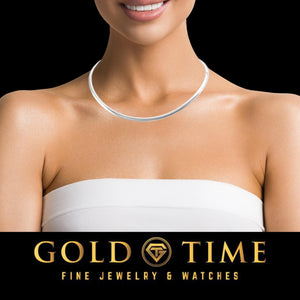 White gold domed omega necklace worn