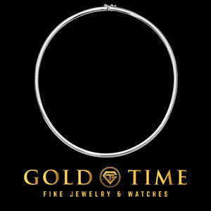 White gold domed omega necklace laid in a circle