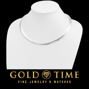 Sterling silver omega necklace on a display bust