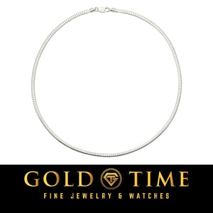 Sterling silver omega necklace laid flat with lobster clasp