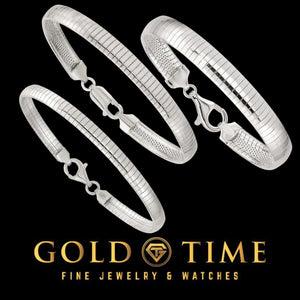 Three sterling silver omega bracelets in different widths with lobster clasps